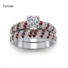 2枚女士订婚戒指，奢华心形新娘套装；或1枚男士订婚戒指，不锈钢经典结婚戒指，周年纪念，生日，派对首饰，情侣戒指