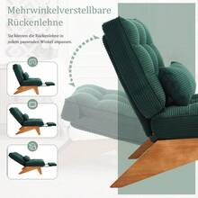 Modern Adjustable Backless Lounge Chair Made Of Fabric With Footrest, Lumbar Cushion And Wooden Legs For Living Room/Bedroom/Study - 祖母綠+燈芯絨 - 查看 5