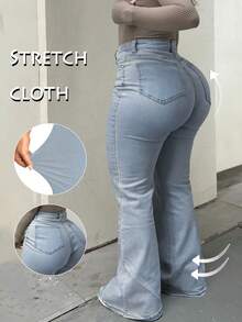 GILIPUR Y2K Retro Flare Jeans For Women, Plus Size Solid High Waist Slim Fit Stretchy Casual Street Style, 2000s Vintage, Suitable For Autumn/Winter, Great Gift For New Year, Valentine's Day, Christmas - Rửa nhẹ - Xem 1