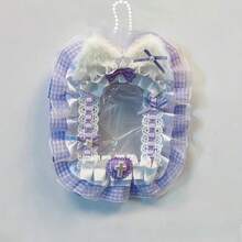 1pc Cute Lace Photo Card Holder, Can Be Hung On Backpack, Handmade Plaid Fabric DIY Finished Product, Anime/ACG/Celebrity Fan Goods, 3-Inch Photo Display Accessory, Transparent Lolita Decor, Bag Charm Card Holder - 彩色 - 查看 4