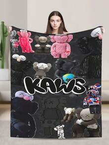 1Pc Kawss Kawaii Kaw Blanket Anime Lovers Gift Idea - Luxuriously Soft Flannel Blanket For Couch, Camping & Travel Adventures - màu đen - Xem 3