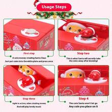 Creative Novelty Funny Santa Claus Stealing Money Cat Coin Bank, Sound Effect Eating Money Panda, Creative Piggy Bank, Christmas & Holiday Gift - Multicolor - View 6