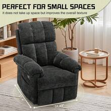 Recliner Chair, Swivel Rocker Recliner Chair For Adults, Small Recliners For Small Spaces, Upholstered Manual Recliner With Side Pockets,  Rocking Chair For Living Room, Chenille, Beige - Black - View 3