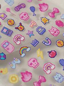 一款日式像素风美甲贴纸，采用浮雕激光技术，复古千禧风格，包含游戏手柄、游戏机、蝴蝶结等元素，适合个人DIY和美甲沙龙使用。 - 彩色 - 查看 7