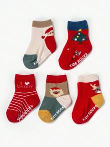 Toddler & Kids Anti- Indoor Floor Socks With Christmas Elements, Rubber Dot Grip On Sole