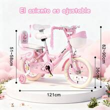 Bicicleta Pink Bunny para niñas de 3 a 12 años R18 con casco + asiento ajustable + ruedines + ribete con flecos + timbre + adornos de estrellas. Totalmente equipada. - Rosa - Ver 2