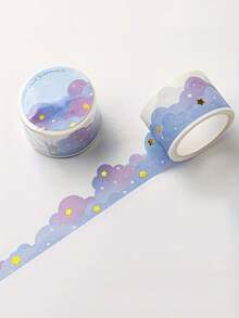 118.11 英寸金色箔云朵图案和纸胶带 - 柔和彩虹渐变，饰以星星和云朵图案，耐用纸艺胶带，适用于 DIY 手账、剪贴簿、礼品包装 - 装饰文具、手账装饰、趣味设计、鲜艳色彩、创意项目、子弹笔记装饰、艺术设计、光滑质地、手账爱好者