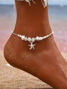 1pc Vintage Minimalist Women Anklet With Geometric Turquoise Starfish Charm, Versatile Beach/Daily Accessory - Turquoise Starfish Anklet - View 13