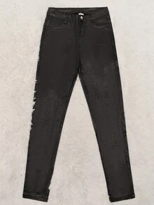 Quần legging ôm sát, cạp cao, túi xéo, chất liệu da PU bóng, co giãn, kiểu dáng cổ điển thường ngày. - màu đen - Xem 6