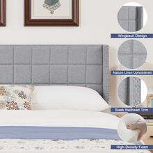 VECELO Adjustable Linen King Headboard With Wingback, Tufted Upholstered Design For King Or Queen Bed, Nailhead Trim,Grey - 灰色 - 查看 2