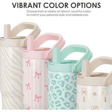 Pink Bow Stainless Steel Straw Lid Tumbler 30oz With Carry Handle For Women Girls, Insulated Travel Coffee Cup, Gift For Sports Outdoor Workout Christmas Birthday - 斑馬皮 - 查看 4