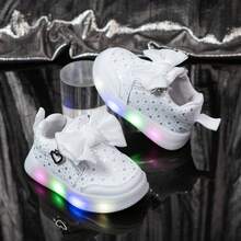 Girls' Princess 7-Color LED Light Shoes, Comfortable Soft Bottom Bow Casual Shoes - White - View 23