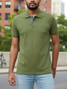 Ogochi Men's Basic Plain Polo Shirt With Logo, No Pocket, Original - Sphagnum Hijau - View 7