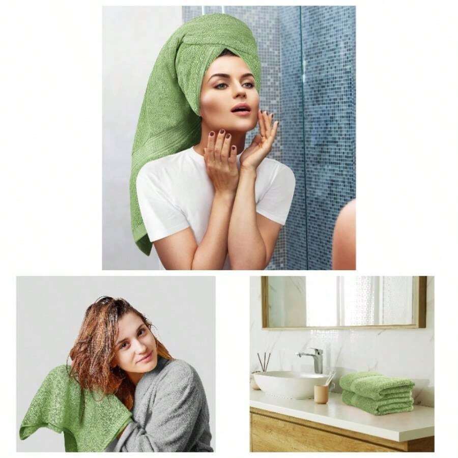 - Juego de 8 toallas de alta calidad, 2 toallas de bao, 2 toallas de mano y 4 paos de lavado, 600 g/, algodn hilado en anillo, toallas altamente absorbentes para bao, gimnasio, hotel y spa verde salvia - Verde salvia - Ver 1