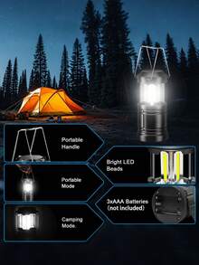 可折叠LED露营灯，便携式手持设计，超亮，电池供电，适用于停电紧急情况、室内、户外露营、徒步旅行等。 - 黑色 - 查看 4