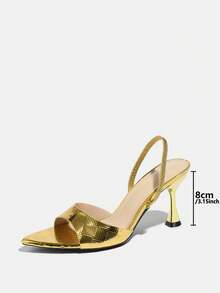 女士高跟鞋，适合春夏夜店、派对、舞会、户外活动等场合，时尚高端，香槟酒杯鞋跟，尖头设计，闪亮格纹金属材质，绑带，性感优雅的踝带，舒适百搭，适合各种正式场合，金色，多功能正式凉鞋，魅力高跟鞋，猫跟鞋 - 金色 - 查看 4