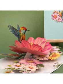1pc-Up 3D Greeting Card With An Envelope, Featuring A Floral Kingfisher Design, Cartoon Theme, Suitable Gifting To Teachers/Classmates/Friends/Colleagues/Grandparents/Parents//Wives/Daughters/Granddaughters/Girlfriends, Etc., Applicable Various Occasions Such As Mother's Day/Teacher's Day/New Year/Valentine's Day/Thank You/Retirement/Anniversary/Birthday/Thanksgiving, Etc. - 紅花蜂鳥 - 查看 11