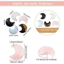 MAGICALCUTDIE 1box 5pcs 5 Style   Pendants  Tiger Eye Obsidian Rose Quartz Quartz  Opalite Moon 34~35x29~30x7.5~9mm Hole: 1.2mm 1pc/Style - 彩色 - 查看 2