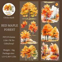 60mm*2M Retro Plant Tree Forest Scrapbook Supplies Simple Pet Tape Creative Pattern Fresh Red Maple Tree Forest Cherry Tree Birch Tree Journal Bullet Journal Material Background Decorative Collage Cute Stickers Waterproof DIY Tape School Stationery Supplies - Multicolor - View 17