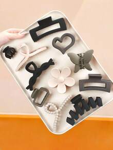 11件套简约优雅发夹套装，包含几何、花卉、爱心等多种设计——适合女性和女孩，满足日常、工作、约会等各种造型需求，也可作为鲜花、礼物、美发套装、发饰和头饰。