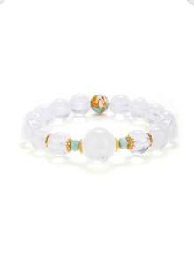 [VE] 1pc High-Quality Natural Blue Quartz Crystal Angel Wing Bracelet, Rare Blue Quartz Energy Fused With A-Grade Jadeite Beads, Paired With Pure Silver Lotus Beads, Powerful Negative Energy Cleansing, Wealth Attraction, Mind-Body Balancing, Each Blue Quartz Bead Shines Uniquely Under Light, Natural Gemstone Silver Jewelry, Unisex Spiritual Accessory. Jewelry Color Randomly Assorted - Bracelet - View 8