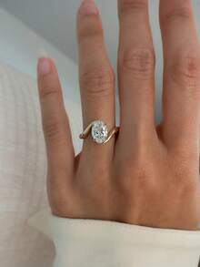 1 chiếc nhẫn bạc 925 cao cấp, kiểu dáng xoắn hình bầu dục, đính đá Cubic Zirconia 2 carat, thích hợp làm nhẫn dự tiệc và sinh nhật cho nữ, quà tặng trang sức thời trang. - Hình dạng trứng xoắn - Xem 4