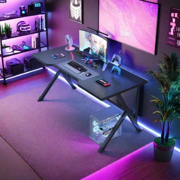 Ergonomic Large Gaming Desk,Computer Desk, K-Shaped Gaming Table, PC Gaming Workstation Home Office Desks, Space-Sa...