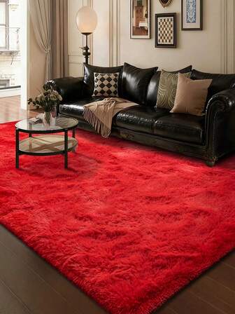 1pc Autumn/Winter New Plush Living Room/Bedroom Carpet | Vintage American Style Red Plush Carpet, Dense Plush Fabric Super Soft Room Decor Carpet | Autumn/Winter Gift, Solid Color Room Decor, Holiday Party Christmas Valentine's Day Carpet | Home Decor, Living Room/Bedroom/Study/Hallway Carpet | Sound Insulation, Easy Care, Suitable For All Seasons Long Runner Carpet