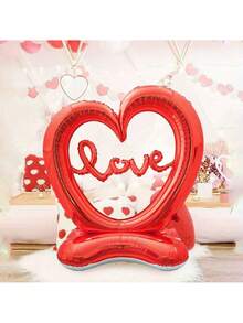 Large Heart-Shaped Balloon With LOVE Letter Arch Set - Red Transparent Balloons With Hollow Heart Shape, Suitable For Valentine's Day, Wedding, Engagement, Birthday - Sturdy Base, Easy To Install, Durable, Suitable For Indoor Use, Birthday Balloon Decor - Multicolor - View 3