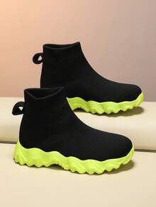 1 par de zapatos tipo calcetín de suela blanda de EVA para niñas, zapatos casuales cómodos y transpirables de media caña con diseño colorido, adecuados para todas las estaciones - Verde - Ver 5