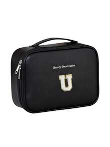 Large Capacity Travel Makeup Bag, Waterproof Leather Organizer Bag, Lettered (A-Z), Multi-Functional Cosmetic Organizer Bag, Zippered Toiletry Bag, Suitable For Makeup Brushes, Lipsticks, Foundation, Serums, Essential Oils, Eyeshadow Palettes, Etc. Ideal For Autumn And Bedroom Decoration. - Multicolor - View 32