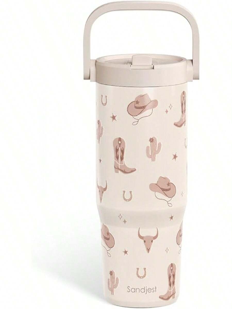 Pink Bow Stainless Steel Straw Lid Tumbler 30oz With Carry Handle For Women Girls, Insulated Travel Coffee Cup, Gift For Sports Outdoor Workout Christmas Birthday - 女牛仔 - 查看 1