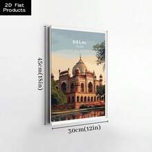 1Pc Canvas Framed Wall Art Delhi, Taj Mahal, Architecture, Vintage Illustration Print Painting Poster Picture Home Decor Gift Wall Decorations For Home, Living Room, Bedroom, Bathroom, Office Decor, Ready To Hang, 2D Flat - 彩色 - 查看 11