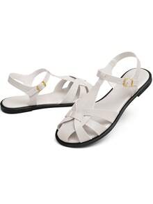 Women's Fisherman Flat Sandal, Comfortable, Round Toe, Buckle, Lumiss - Màu be - Xem 5