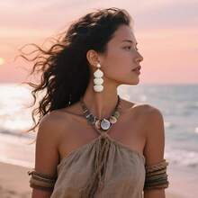 Raffia Dangle Earrings Women - Boho Statement Rattan Drop Jewelry With Design, Lightweight Summer Beach Accessories - White - View 3