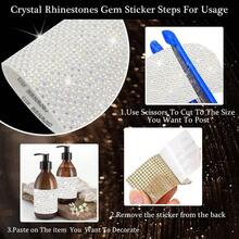 FULZTET Bling Sheet Self Adhesive, 2 Mm Sticky Gem Sticker Crafts, Pink Sheet Adhesive, Glitter Sticker Car Arts Wedding Party Decoration, 9.4x. 9 Inch - White Pearl + Ab Rhinestone - View 4