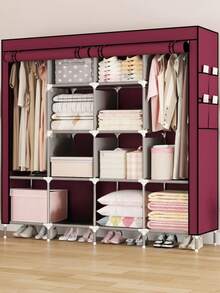 Heavy Duty & Wide Steel Tube Simple Assembled Wardrobe, Sturdy Closet Storage For Home Bedroom Rental Space - Multicolor - View 3