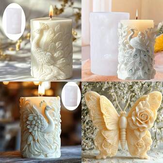 1pc Peacock Flower & Butterfly Pattern Craft Candle Making Silicone Mold