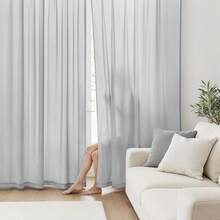 White Privacy Sheer Curtains 84 Inch, Light Filtering 2 Panels Set - Grey - View 1