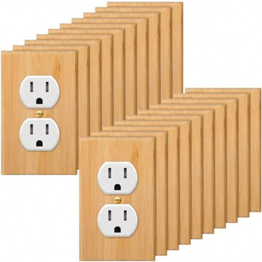 20 Pieces Wooden Light Switch Cover Plate 4.5 X 2.76 Inch Bamboo Wooden Decorative Double Hole Outlet Covers Wall Plate For Bedroom Kitchen Home Interior Decoration And Functional Protection - Wood - View 1