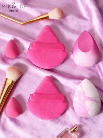 mik&joe 6件套粉色化妆海绵套装，化妆海绵，粉扑，柔软蓬松的化妆工具，定妆海绵，干湿两用粉扑，化妆工具，化妆配件，洁面工具，化妆工具，旅行收纳，适用于化妆，眼影盘，适用于面部和身体，化妆工具，价格实惠，圣诞礼物，化妆品，化妆工具，便宜好物，礼物，女士礼物，圣诞礼物