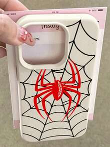 Personality Red Spider Pattern Compatible With Apple Phone 13/15/11/14/17/12/16/ProMax/Pro/Plus/Xs Max/XS/X,Antiskid Silicone Soft Case Four Corner Anti Fall Phone - 白色 - 查看 1