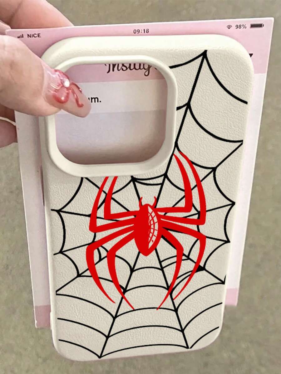 Personality Red Spider Pattern Compatible With Apple Phone 13/15/11/14/17/12/16/ProMax/Pro/Plus/Xs Max/XS/X,Antiskid Silicone Soft Case Four Corner Anti Fall Phone - 白色 - 查看 1