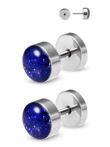 2 piezas de Pendientes de botón redondos con gota de aceite de lentejuelas personalizados, pendientes perforados de acero inoxidable aptos para uso diario - versión con lentejuelas - Ver 9