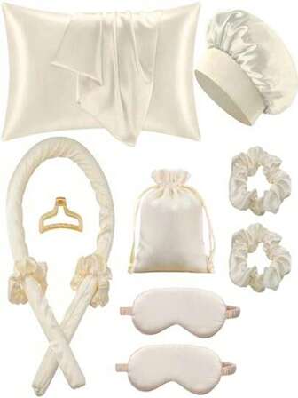 10/5pcs Sleep Hair Styling Tools Set, Curler 1pc Silk Pillowcase For Hair And Skin Queen Set, Silk Heatless Curling Set, Overnight Curling Iron, 1pc Sleep Soft Eye Mask, 1pc Sleep Silk Nightcap, Sleep Essential Set10pcs Sleep Hair Styling Tools Set, Curler 1pc Silk Pillowcase For Hair And Skin Queen Set, Silk Heatless Curling Set