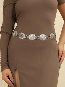 镂空波西米亚风可调节金属腰链，时尚女士腰带，几何图案金属装饰，适合派对、婚礼、春夏秋冬、夏季、秋季、万圣节等场合。