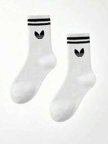 1/2/5 pares de meias listradas com estampa de pétalas até a panturrilha, macias e confortáveis, meias esportivas casuais e versáteis, unissex, para casais, adequadas para uso diário ou ao ar livre, todas as estações - Branco - Ver 9