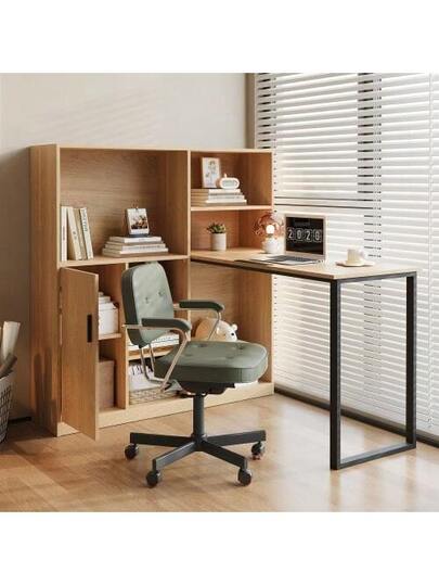 Computer Desk, Shelf Cabinet Work Natural Wood, 120cm