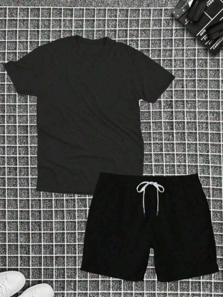 Men's T-Shirt Set (100% Cotton, Premium Knit Shirt) + Tectel Shorts - New Release - 深灰色 - 查看 1