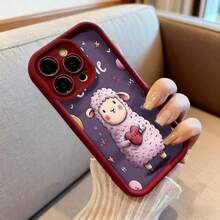 Cubierta de teléfono con borde protector color gris oscuro diseño de oveja con corazón rosa y estrellas para uso diario y regalo - Café integral - Ver 6